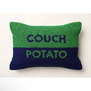 Kate Spade COUCH POTATO Navy Blue & Green Beaded Accent Lumbar Throw Pillow